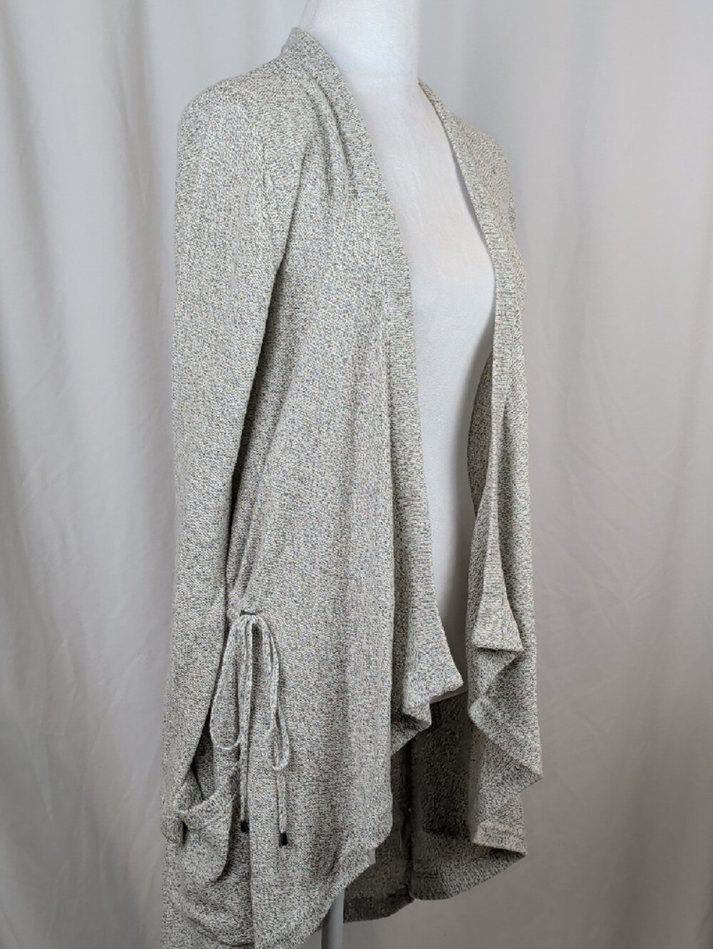 Backdrop Grey Marl Knit Drawstring Waist Longline Cardigan Size M